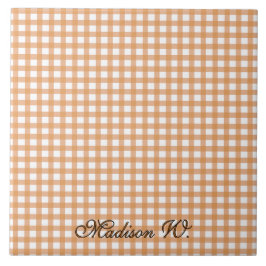 Süßes warmes orange Gingham-Muster Fliese