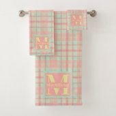 Süßes warmes Pastell Tartan Kariertes Monogramm Ba Badhandtuch Set (Insitu)