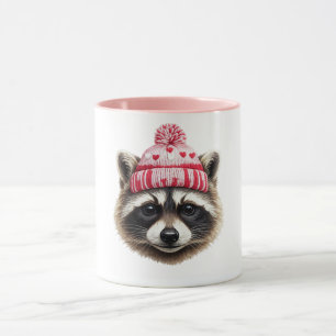 Süßes Waschbär-Valentinsdesign — Cozy Gestrickter Tasse
