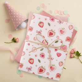 Süßes Wasser Erdbeeren Herz und Ribbons Geschenkpapier Set
