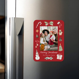 Süßes Wasserfarb-Frohe-Weihnachten-Familienfoto mi Magnet