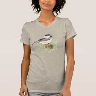 Süßes Wasserfarb-T-Shirt mit Meisen-Vogel und Kief T-Shirt