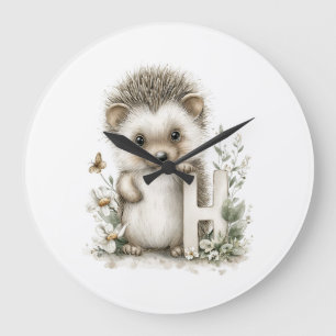 Süßes Wasserfarbe-Baby-Tier-Alphabet Igel Große Wanduhr