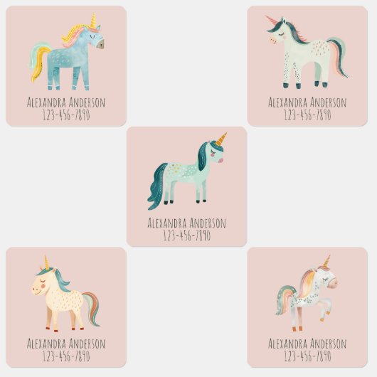 Süßes Wasserfarbe-Einhorn Rosa Mädchen Name Etiketten (Gruppe)