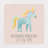 Süßes Wasserfarbe-Einhorn Rosa Mädchen Name Etiketten (Design 1)