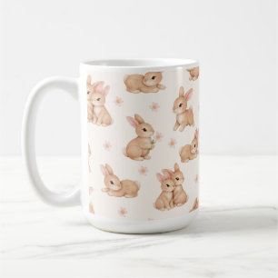 Süßes Wasserfarbe-Hasen- und Blumenmuster Kaffeetasse