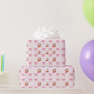 Süßes Wasserfarbe-Kirsch-Schleifen-Coquette-Muster Geschenkpapier