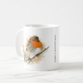 Süßes Wasserfarbe-Rotkehlchen-Vogel-Monogramm Kaffeetasse (Vorderseite Links)