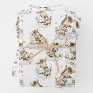 Süßes Wasserfarben-Babyzebra, das auf Wolken schlä Geschenkpapier Set