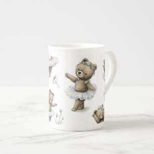 Süßes Wasserfarben-Ballerina-Bär-Design in Tutus Porzellantasse