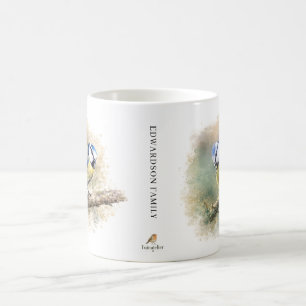 Süßes Wasserfarben-Blaumeisen-Monogramm Kaffeetasse