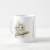 Süßes Wasserfarben-Blaumeisen-Monogramm Kaffeetasse (Vorderseite Links)