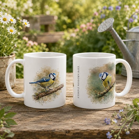 Süßes Wasserfarben-Blaumeisen-Monogramm Kaffeetasse