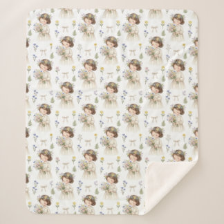 Süßes Wasserfarben-Blumenmädchen-Muster Baby Fleec Sherpadecke