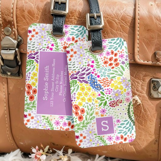 Süßes Wasserfarben-Blumenmonogramm im Frühlingssti Gepäckanhänger