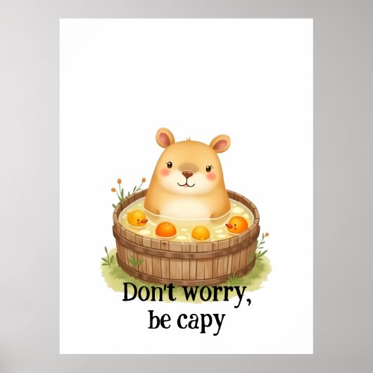 Süßes Wasserfarben-Capybara im Whirlpool mit Orang Poster (Vorne)