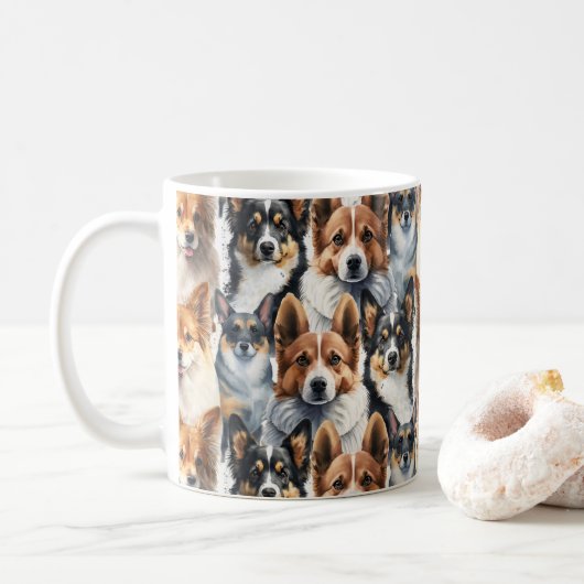 Süßes Wasserfarben-Corgi-Hund-Muster Kaffeetasse (Mit Donut)