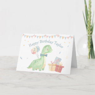 Süßes Wasserfarben-Dinosaurier-Two-Year-Birthday-W Karte