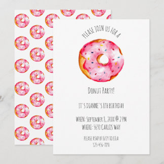 Süßes Wasserfarben-Donut rosa Glasur Geburtstag Einladung