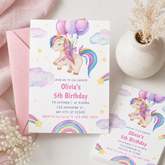 Süßes Wasserfarben-Einhorn-Geburtstag Einladung