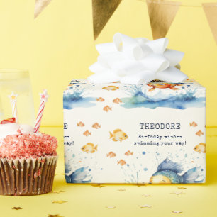 Süßes Wasserfarben-Fisch-Kinder-Geburtstags-Gesche Geschenkpapier