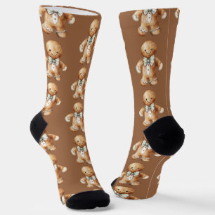 Süßes Wasserfarben-Gebäckmann-Muster Braun Socken