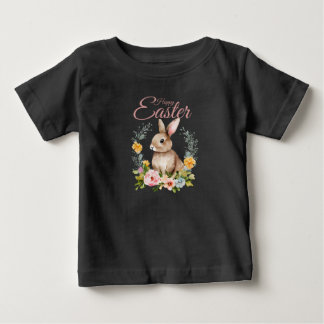 Süßes Wasserfarben-Hasen-Blumenkranz Ostern Baby T-shirt