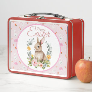 Süßes Wasserfarben-Hasen-Blumenkranz Ostern Metall Brotdose