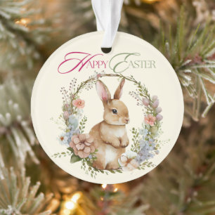 Süßes Wasserfarben-Hasen-Blumenkranz-Ostern Ornament