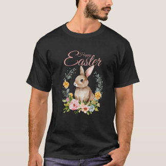 Süßes Wasserfarben-Hasen-Blumenkranz-Ostern T-Shirt