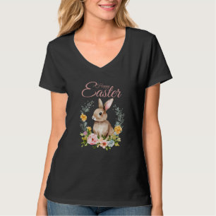 Süßes Wasserfarben-Hasen-Blumenkranz-Ostern T-Shirt