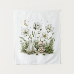 Süßes Wasserfarben-Hasen-Kaninchen mit Mond und St Wandteppich
