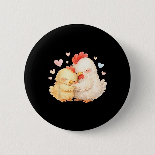 Süßes Wasserfarben-Huhn, das sanft umarmt  Button (Vorderseite)