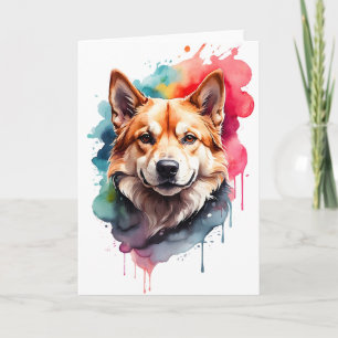 Süßes Wasserfarben-Hund-Splatter-Porträt Splash Bl Karte