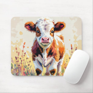 Süßes Wasserfarben-Kalb auf Feldunkräutern Mousepad
