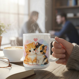 Süßes Wasserfarben-Kätzchen-Paar-Mug-Geschenk Kaffeetasse
