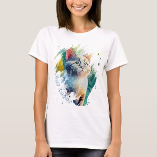 Süßes Wasserfarben-Katzenporträt T-Shirt