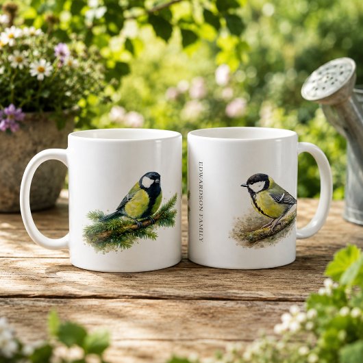 Süßes Wasserfarben-Monogramm mit Kohlmeise Kaffeetasse