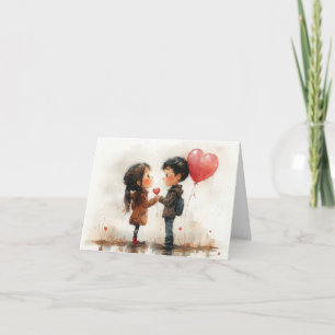 Süßes Wasserfarben-Paar Herz-Ballon Romantische Li Dankeskarte