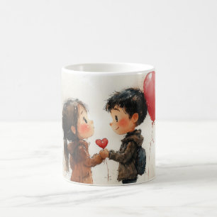 Süßes Wasserfarben-Paar Herz-Ballon Romantische Li Kaffeetasse