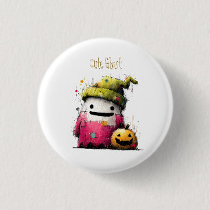 Süßes Wasserfarben-Patchwork-Geister-Halloween Button
