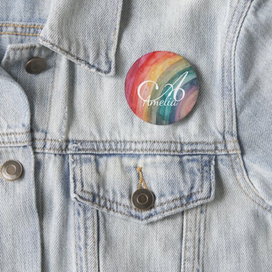 Süßes Wasserfarben-personalisierter Regenbogen  Button (Beispiel)