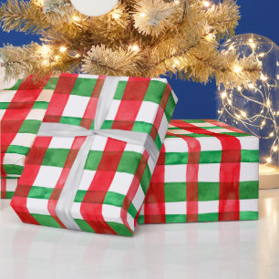 Süßes Wasserfarben-Rot-Grün-Feiertags-Karo-Weihnac Geschenkpapier