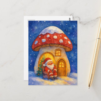 Süßes Wasserfarben-Weihnachtsmann-Pilzhaus-Fest Postkarte