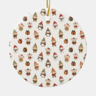 Süßes Wasserfarben-Weihnachtsmuster - Elfen Pingui Keramik Ornament
