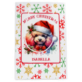 Süßes Wasserfarbpoodle in Weihnachtsmannmütze Mittlere Geschenktüte (Vorderseite)