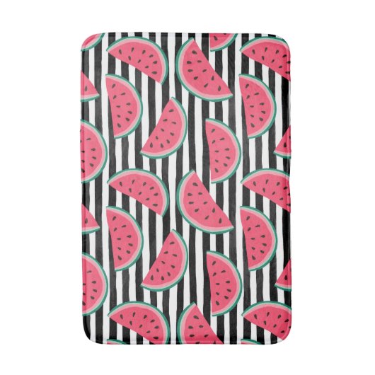 Süßes Wassermelon auf Streifen Schwarz-Weiß-Muster Badematte (Vorderseite Vertikal)