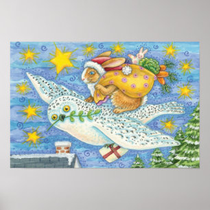 Süßes Weihnachten mit Kaninchen als Weihnachtsmann Poster