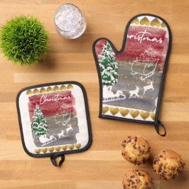 Süßes Weihnachten Ofenhandschuh & Topflappen-Set