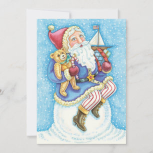 Süßes Weihnachten, Weihnachtsmann auf Schneeball m Feiertagskarte